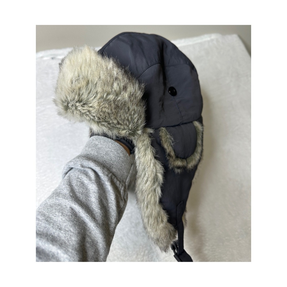 Scala Trapper Hat Unisex OSFM Gray Faux Fur Lined Nylon Winter Ear Flap Cap